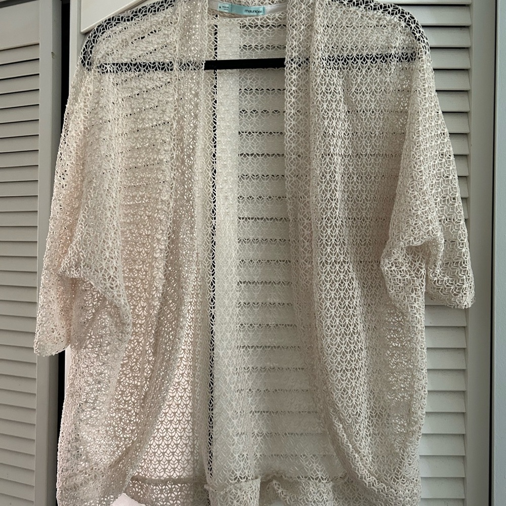 Maurices Ivory Open-Knit Short Sleeve Cardigan